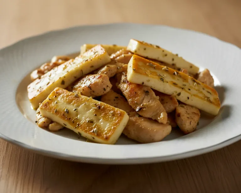 Beautiful plated chicken halloumi gyros