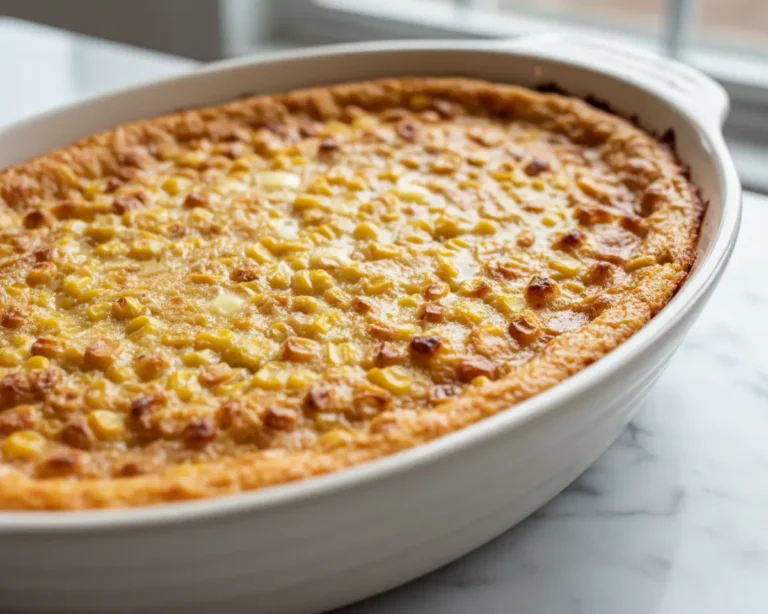 Beautiful plated Corn Casserole for Two Without Jiffy