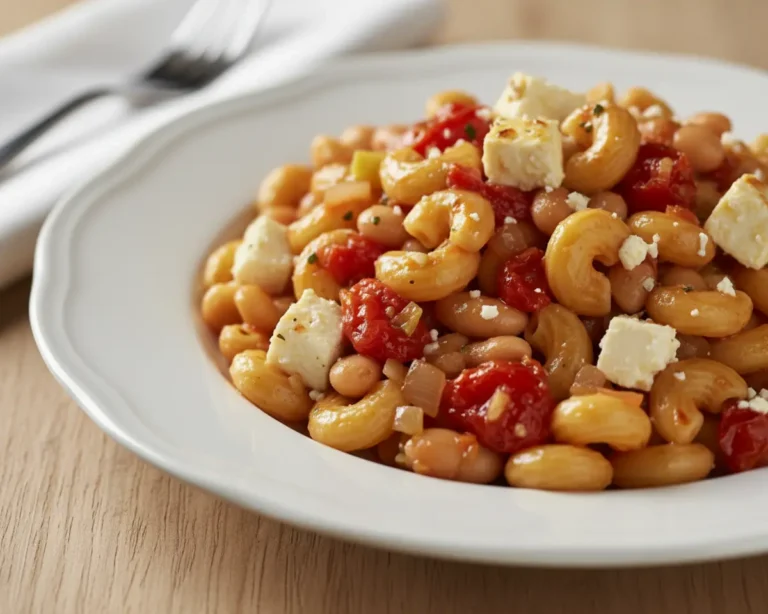 Beautiful plated Feta Bean Pasta