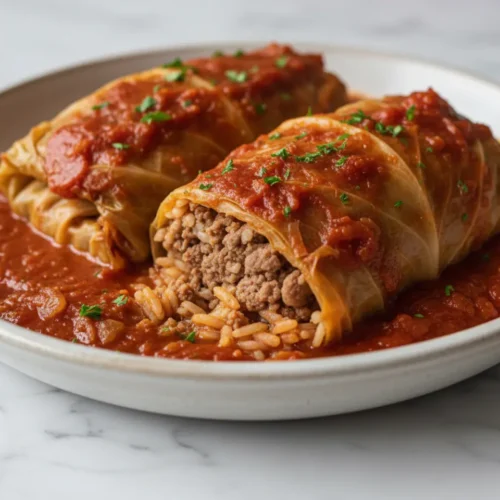 Beautiful plated hungarian stuffed cabbage recipe