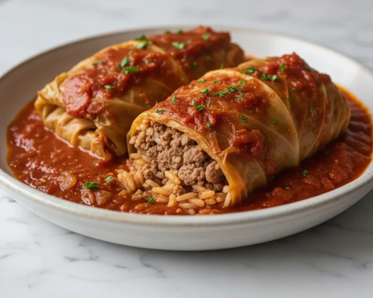 Beautiful plated hungarian stuffed cabbage recipe
