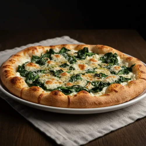Beautiful plated Italian Spinach Pizza