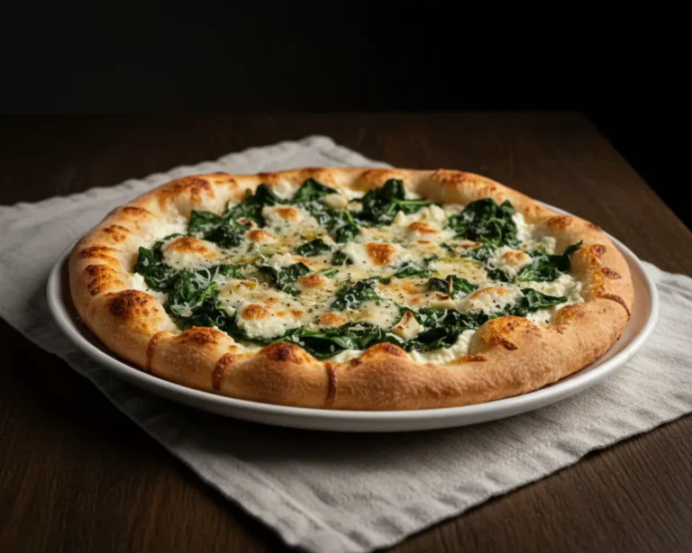 Beautiful plated Italian Spinach Pizza