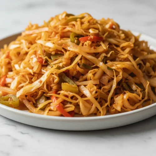 Beautiful plated jamaican steamed cabbage recipe
