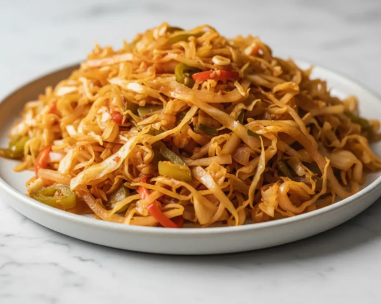 Beautiful plated jamaican steamed cabbage recipe