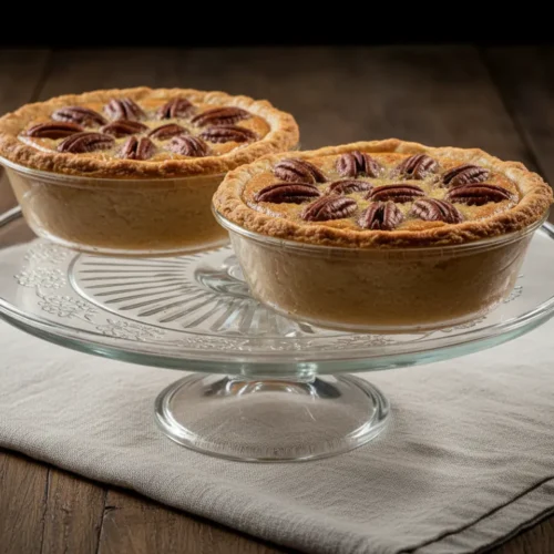 Beautiful plated Pecan Pie for Two, Baked in Ramekins