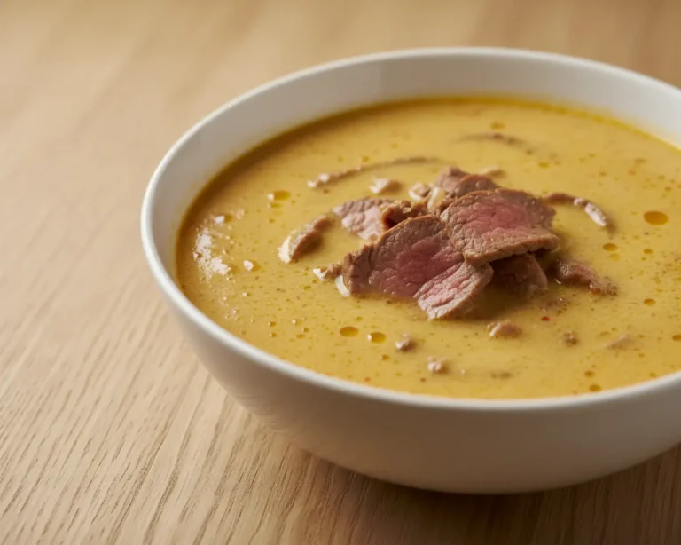 Beautiful plated Red Curry Beef Broth Bowls