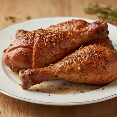 Beautiful plated Roasted Turkey Legs for Two (Thanksgiving)