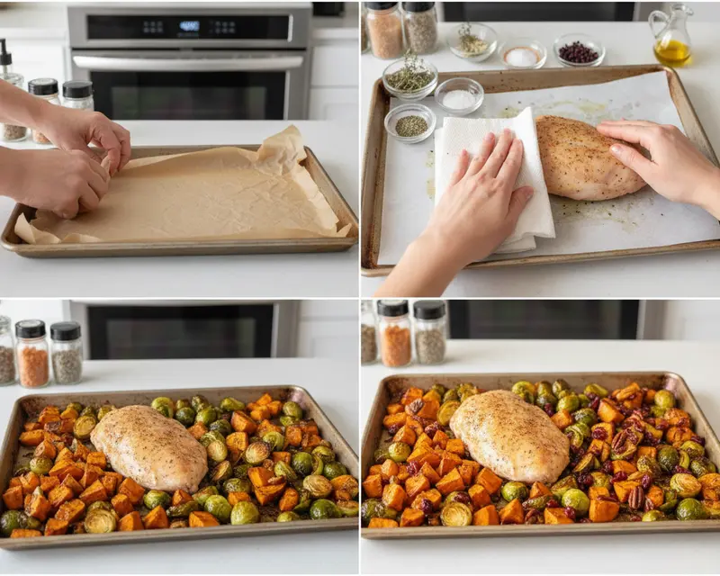 Sheet Pan Thanksgiving Dinner for Two 3 cooking process