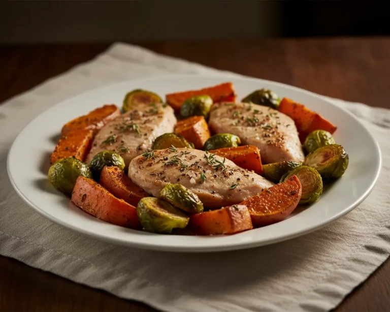 Beautiful plated Sheet Pan Thanksgiving Dinner for Two