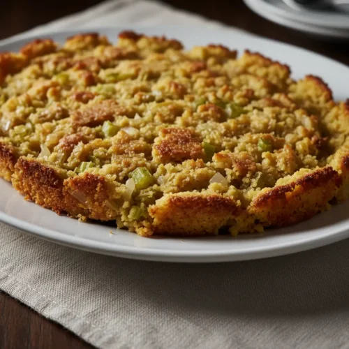 Beautiful plated Southern Cornbread Dressing for Two