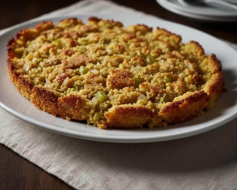 Beautiful plated Southern Cornbread Dressing for Two