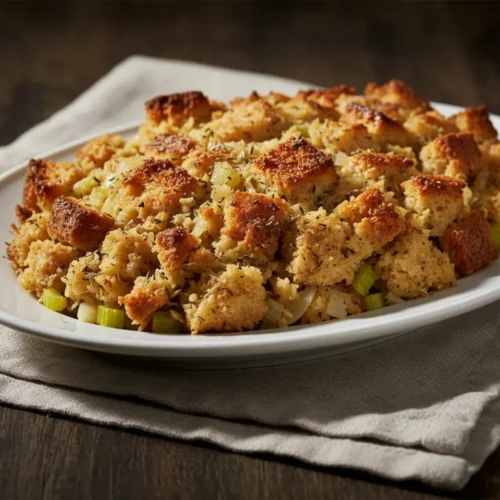 Beautiful plated Stuffing for Two Without a Turkey