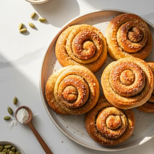 Beautiful plated Swedish Cardamom Buns