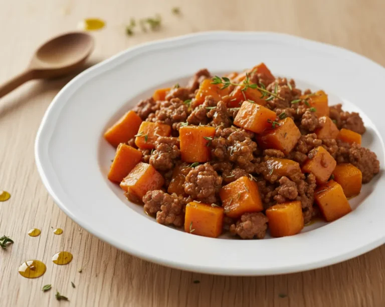 Beautiful plated Sweet Potato Ground Beef Recipe